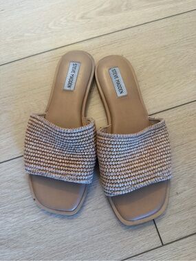 Steve Madden Beige Braided Slide Sandals
